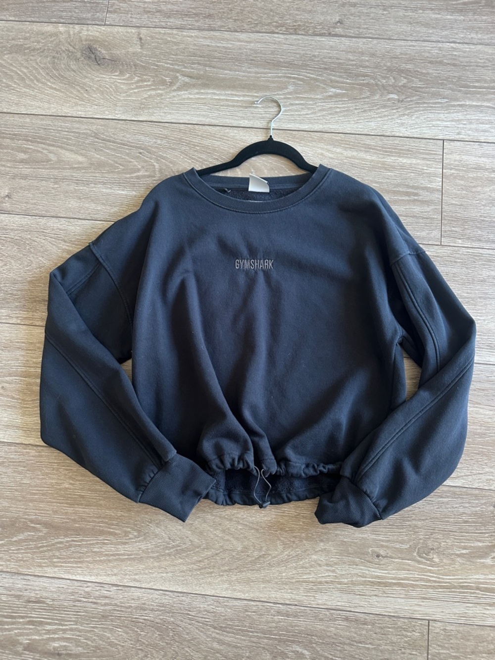Gymshark Black Cropped Crew Sweatshirt with Drawcord Hem